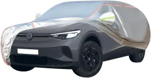 WOLWES Car Cover are Suitable for VW ID.4 Pure/Pro/GTX All-Weather Windproof, Snowproof, Rainproof, UV-Protected and Breathable All-Season Universal with Side Door Zip Oxford Cloth Car Cover (Color :
