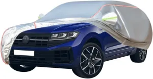 WOLWES Car Cover are Suitable for VW Touareg All-Weather Windproof, Snowproof, Rainproof, UV-Protected and Breathable All-Season Universal with Side Door Zip Oxford Cloth Car Cover (Color : White, S