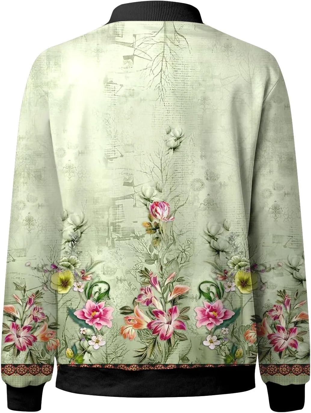 Women Fall Trendy Bomber Jacket Stand Collar Zip Up Windproof Floral Outerwears Long Sleeve Loose Casual Y2K Outwears