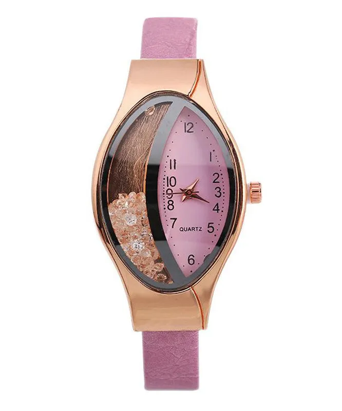 Women Pink Leather Alloy Eye Waterproof Watch