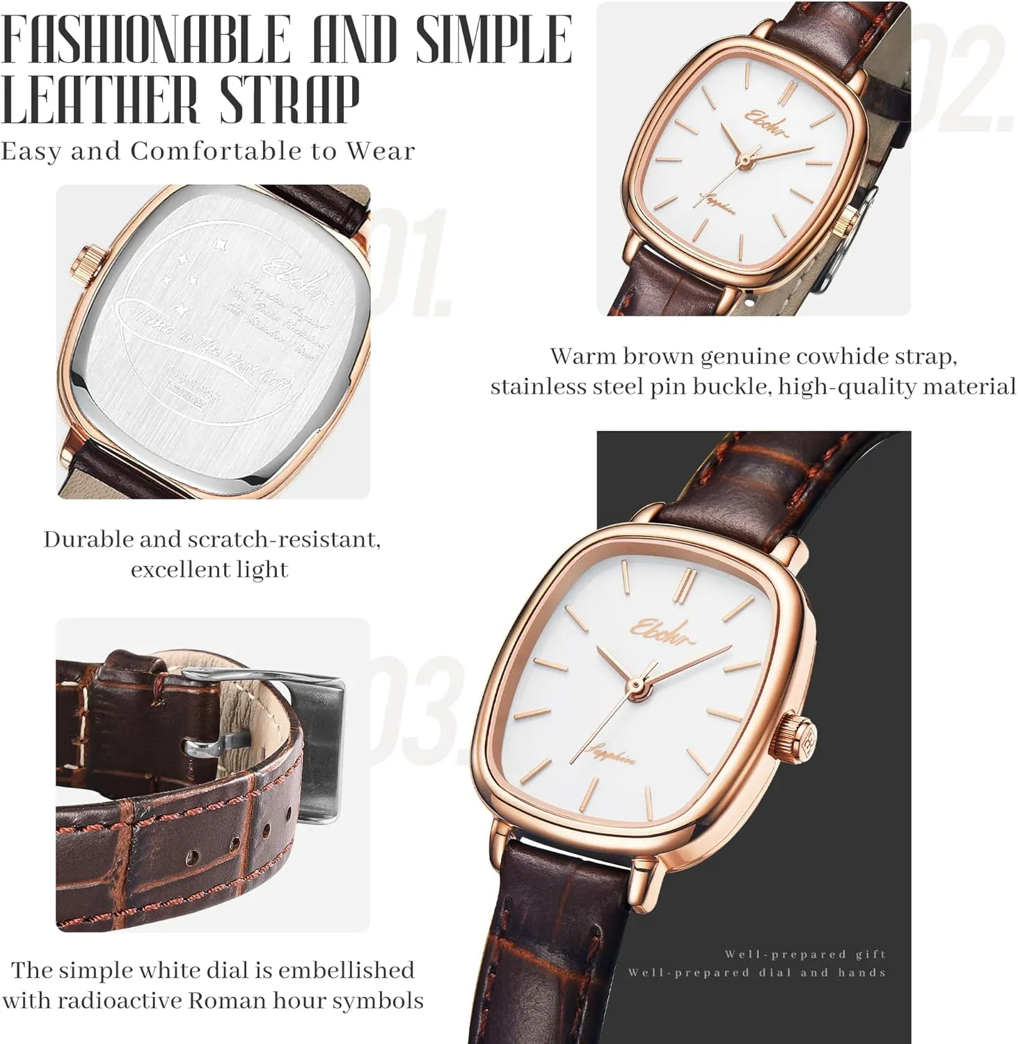 Women's Classical Quartz Watch Stylish and Sturdy Ladies Watch with Elegant Cowhide Leather Band - Perfect for Any Occasion