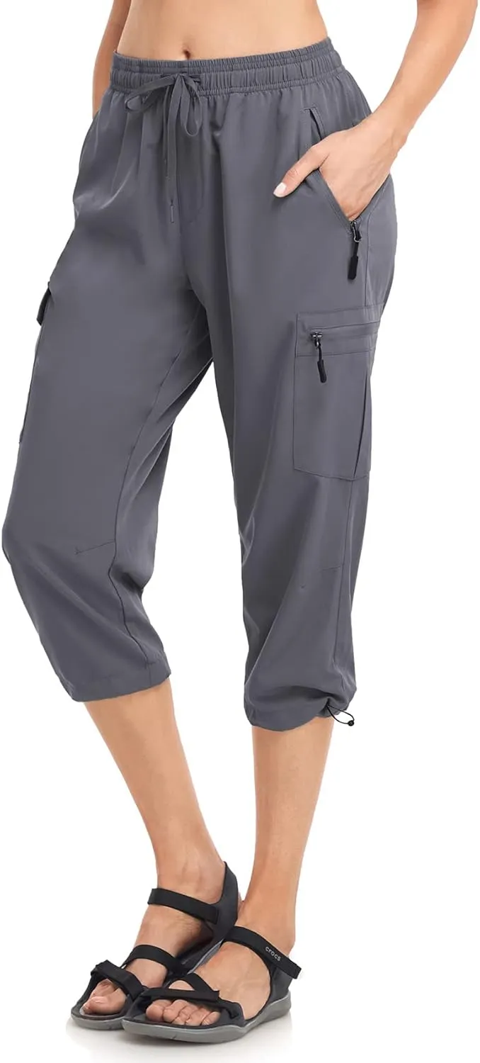 Women's Hiking Capris Pants Dri Fit UPF50  Outdoor Camping Travel Capri Elastic Waist Drawcord Active Joggers Capris