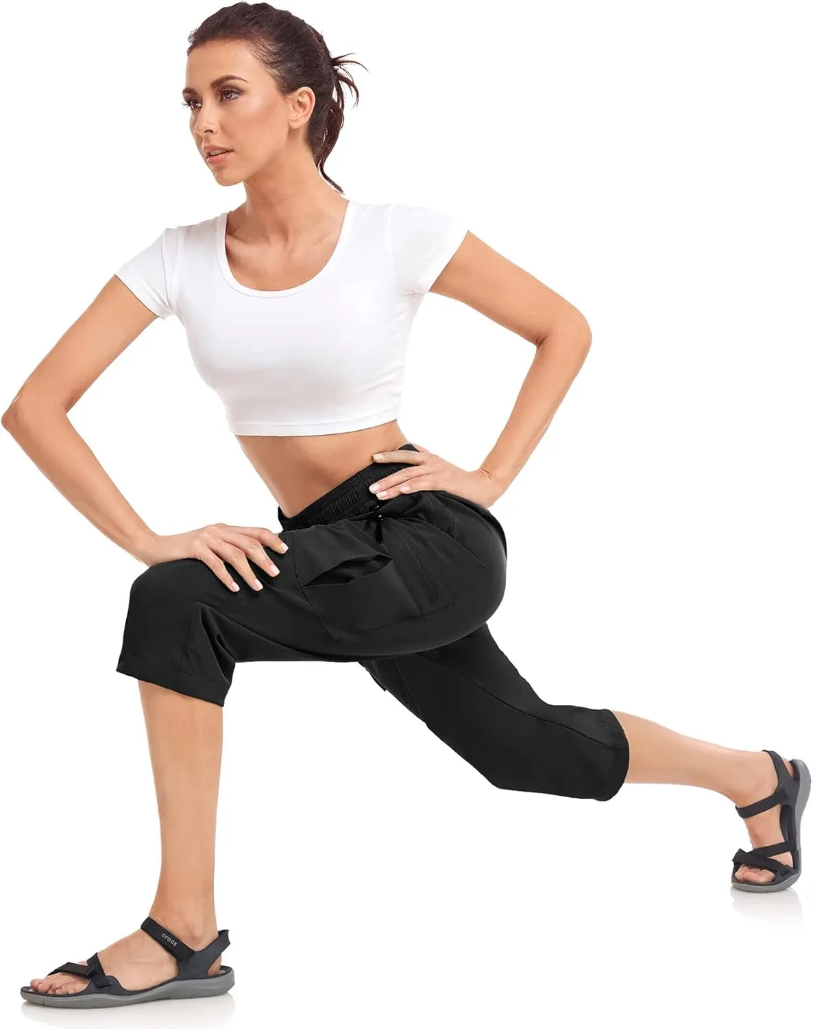 Women's Hiking Capris Pants Dri Fit UPF50  Outdoor Camping Travel Capri Elastic Waist Drawcord Active Joggers Capris