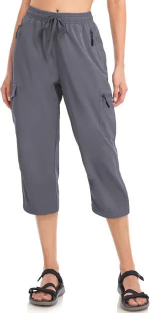 Women's Hiking Capris Pants Dri Fit UPF50  Outdoor Camping Travel Capri Elastic Waist Drawcord Active Joggers Capris