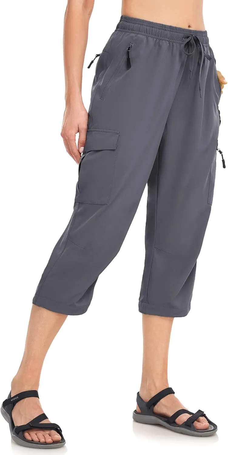 Women's Hiking Capris Pants Dri Fit UPF50  Outdoor Camping Travel Capri Elastic Waist Drawcord Active Joggers Capris
