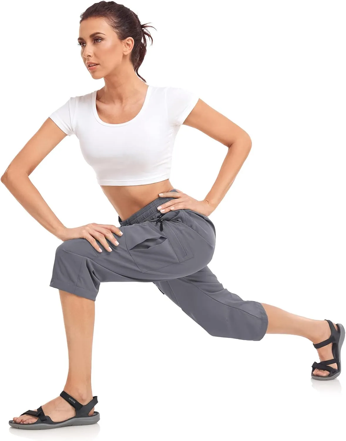 Women's Hiking Capris Pants Dri Fit UPF50  Outdoor Camping Travel Capri Elastic Waist Drawcord Active Joggers Capris
