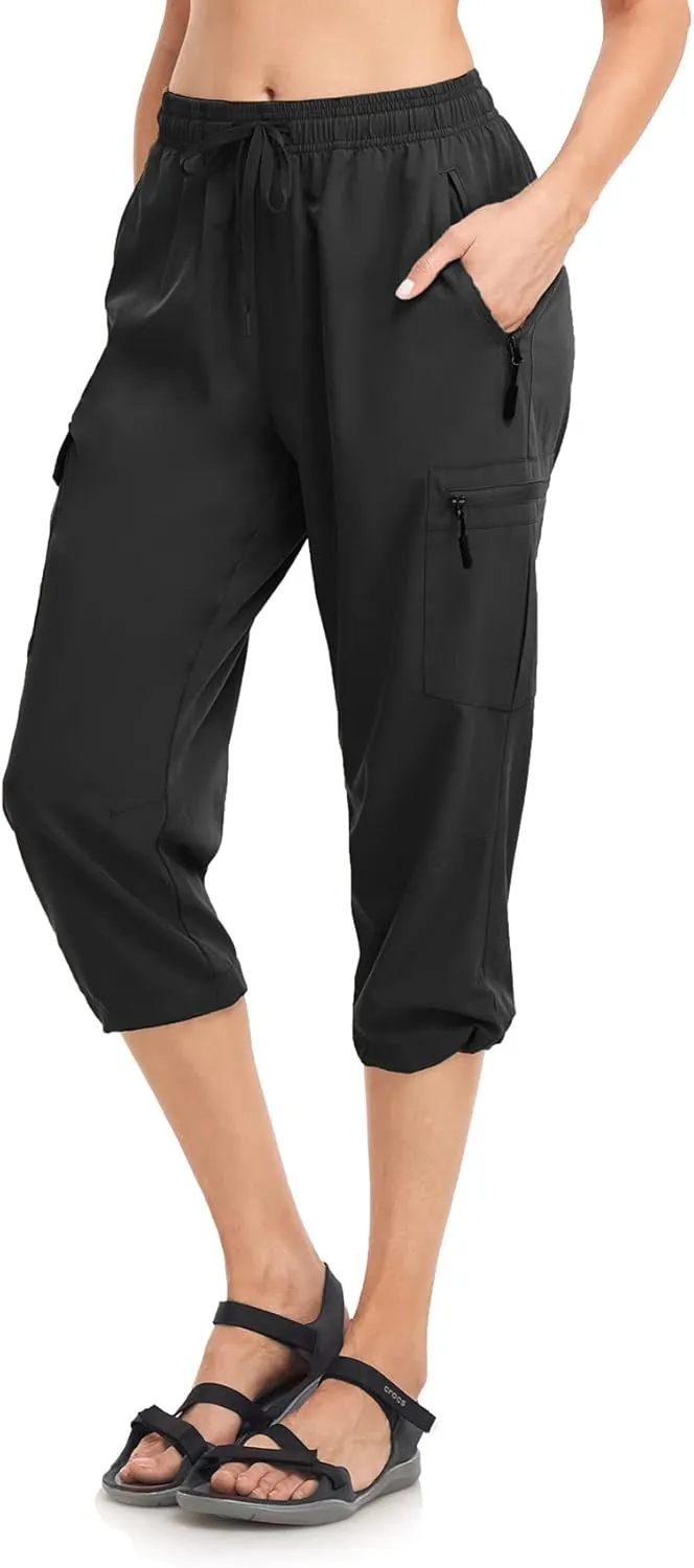 Women's Hiking Capris Pants Dri Fit UPF50  Outdoor Camping Travel Capri Elastic Waist Drawcord Active Joggers Capris