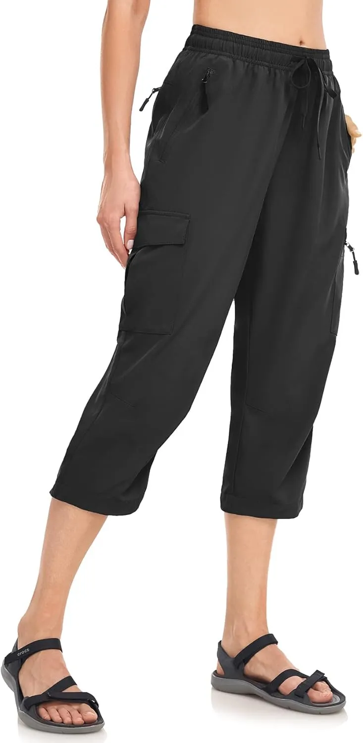 Women's Hiking Capris Pants Dri Fit UPF50  Outdoor Camping Travel Capri Elastic Waist Drawcord Active Joggers Capris