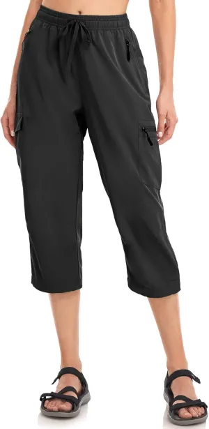 Women's Hiking Capris Pants Dri Fit UPF50  Outdoor Camping Travel Capri Elastic Waist Drawcord Active Joggers Capris