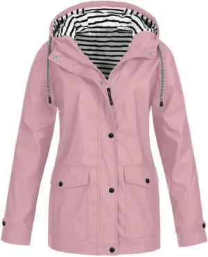 Women's Long Rain Jacket With Hood Raincoat Waterproof Windbreaker 2025 Trench Outdoor Coat