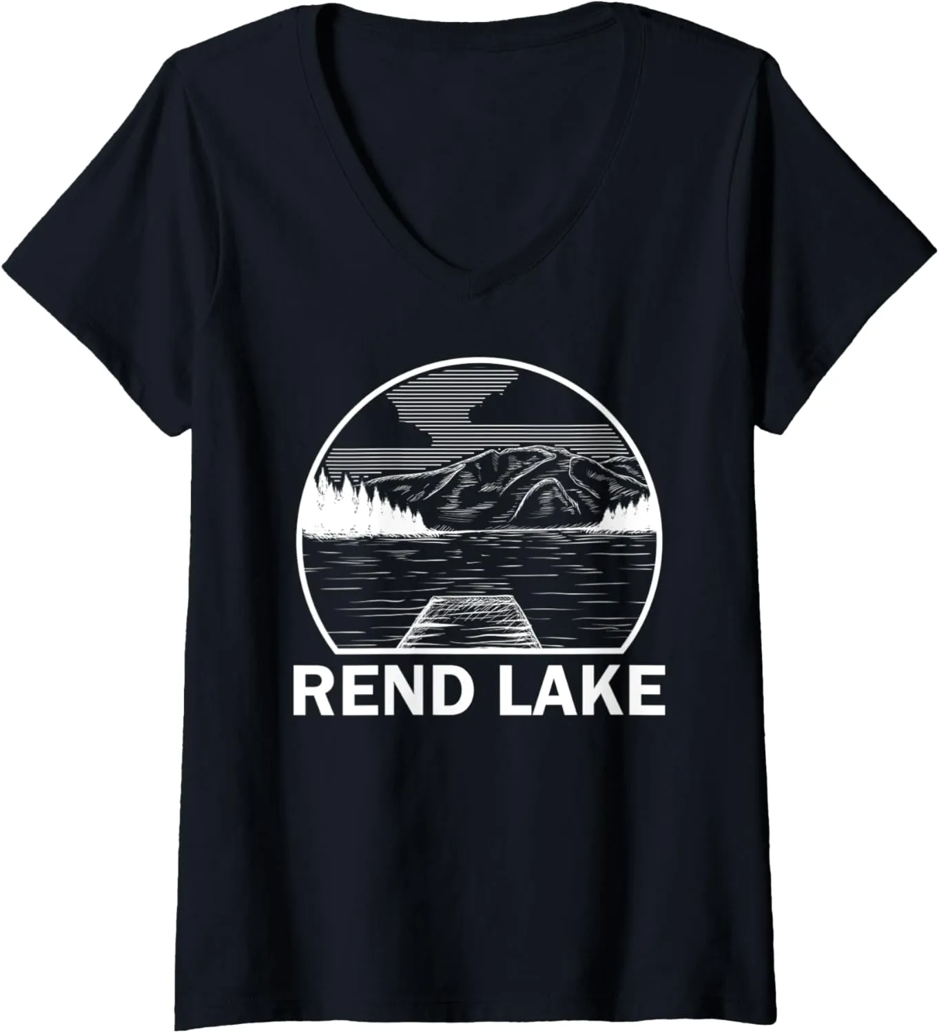 Womens REND LAKE ILLINOIS Funny Fishing Camping Summer Gift V-Neck T-Shirt