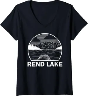 Womens REND LAKE ILLINOIS Funny Fishing Camping Summer Gift V-Neck T-Shirt