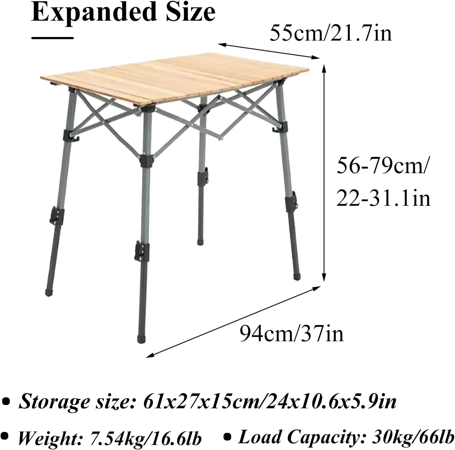 Wooden Camping Table Adjustable Height Camping Table Folding Picnic Tables Detachable Desktop with Carry Bag for Outdoor