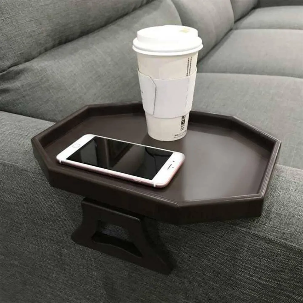 Xchouxer Sofa Arm Clip Table, Armrest Tray Table, Drinks/Remote Control/Snacks Holder, 9 in x 12.3 in x 4.5 in … (Cherry Brown)
