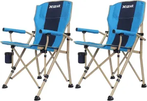 XGEAR Camping Chair Hard Arm High Back Lawn Chair Heavy Duty with Cup Holder, for Camp, Fishing, Hiking, Outdoor, Carry Bag Included