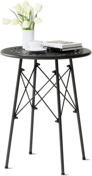 XIV Outdoor Side Table, Small Outdoor Table, Round Patio Side Table Metal, Weatherproof, Small Accent End Table for Patio, Garden, Balcony, Yard (Black)