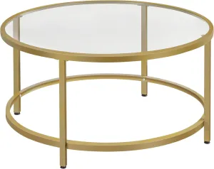 Yaheetech Gold Glass Coffee Table for Living Room, 36" Round Glass Coffee Table with Metal Frame, Circle Coffee Table for Home, Office, Apartment