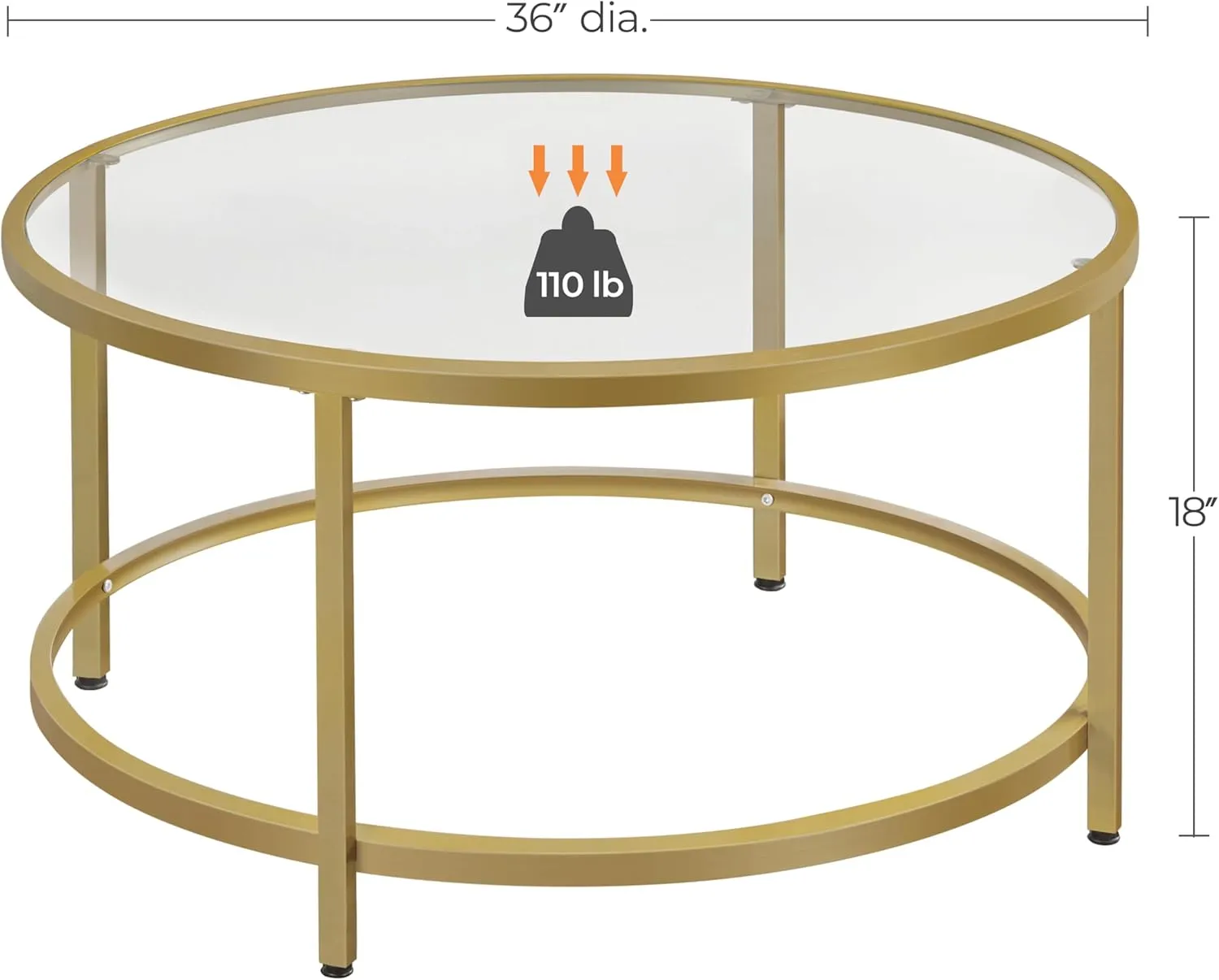 Yaheetech Gold Glass Coffee Table for Living Room, 36" Round Glass Coffee Table with Metal Frame, Circle Coffee Table for Home, Office, Apartment
