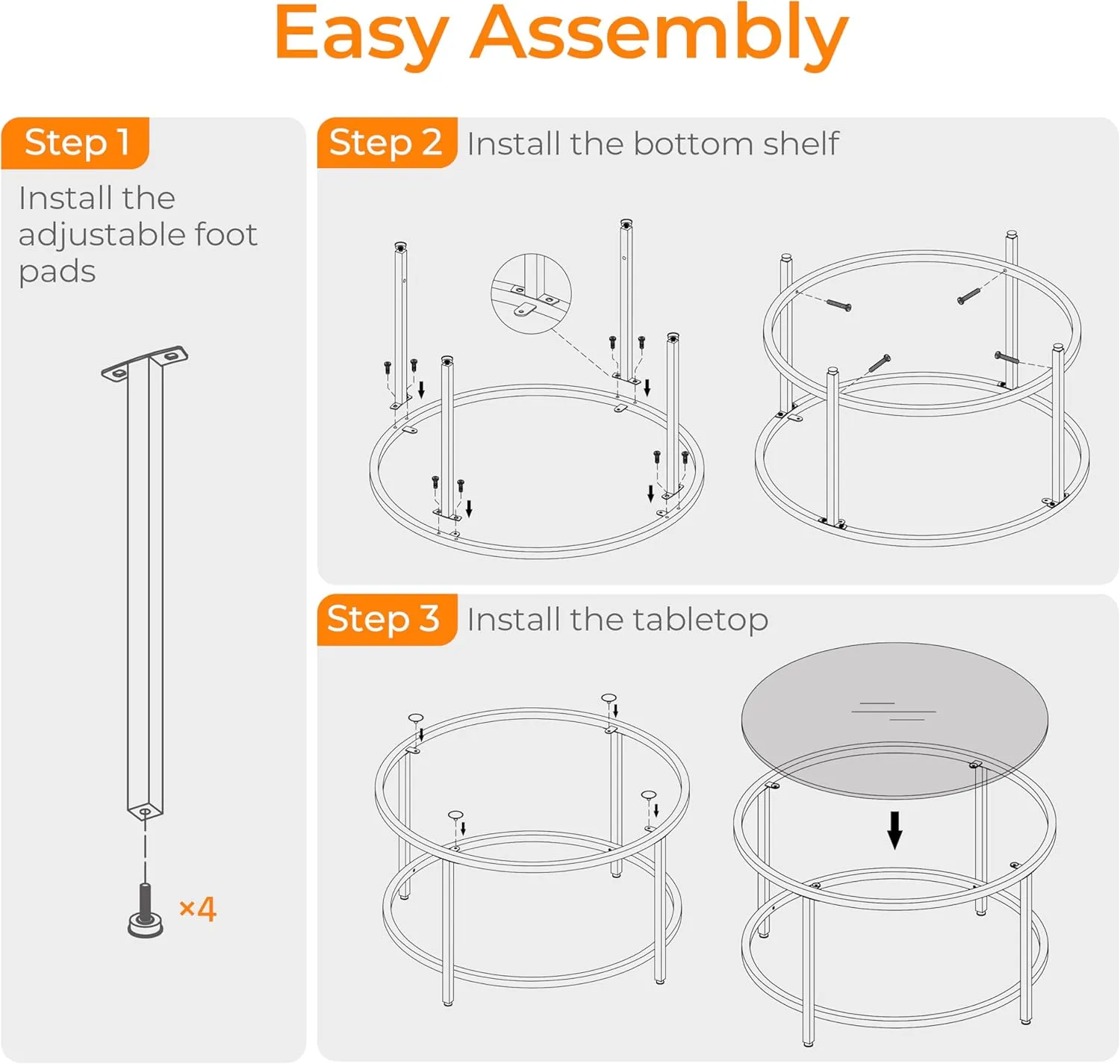 Yaheetech Gold Glass Coffee Table for Living Room, 36" Round Glass Coffee Table with Metal Frame, Circle Coffee Table for Home, Office, Apartment