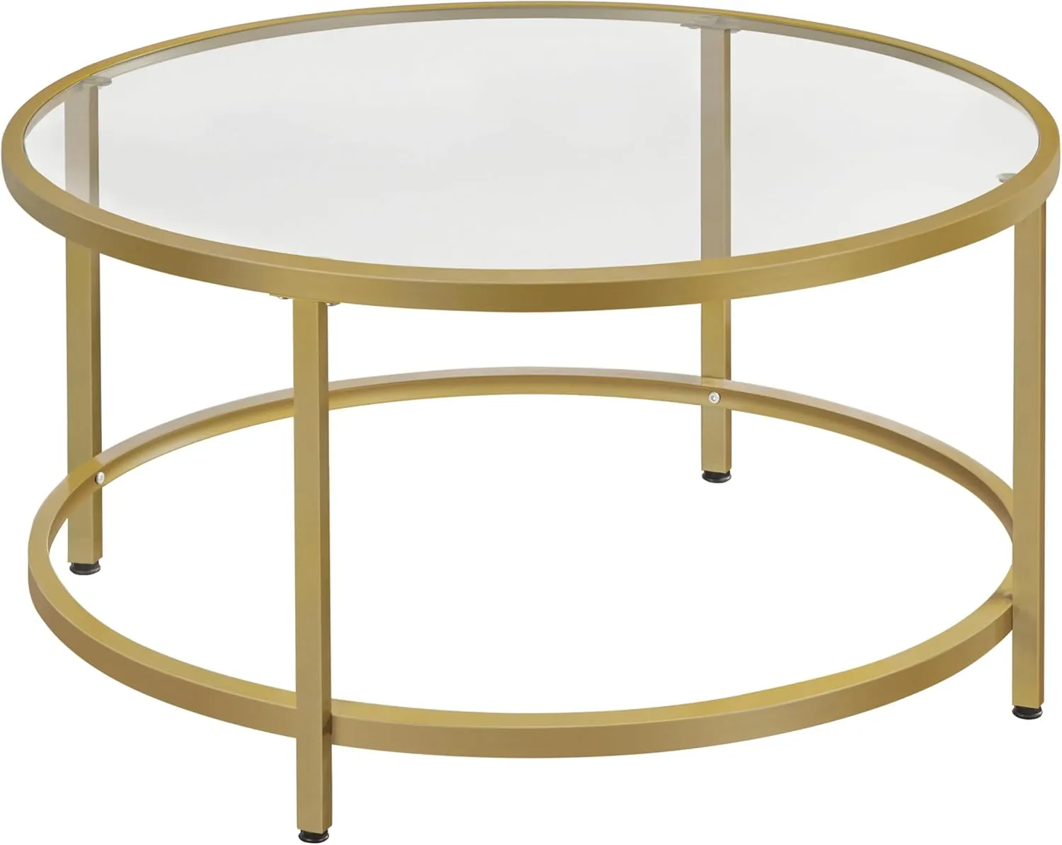 Yaheetech Gold Glass Coffee Table for Living Room, 36" Round Glass Coffee Table with Metal Frame, Circle Coffee Table for Home, Office, Apartment