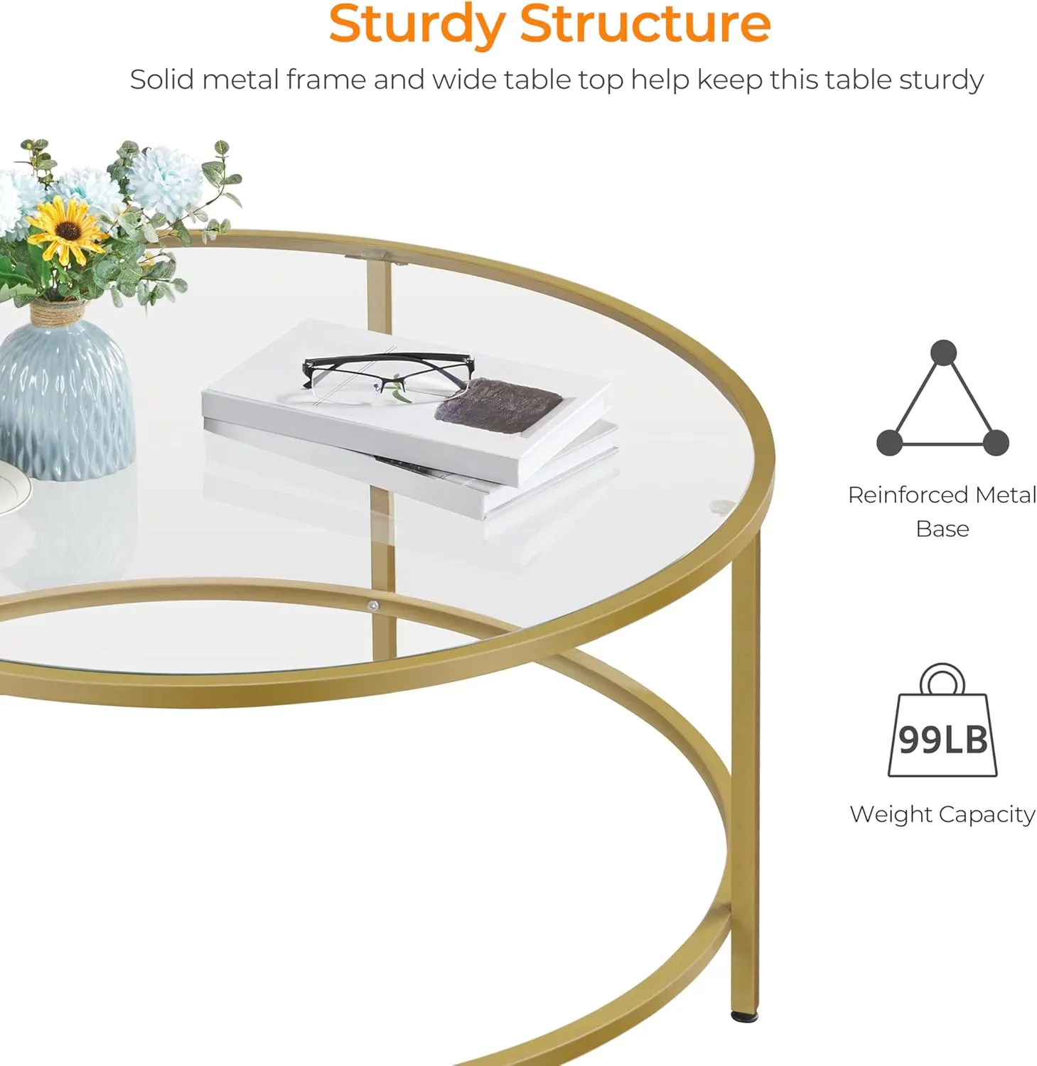 Yaheetech Gold Glass Coffee Table for Living Room, 36" Round Glass Coffee Table with Metal Frame, Circle Coffee Table for Home, Office, Apartment