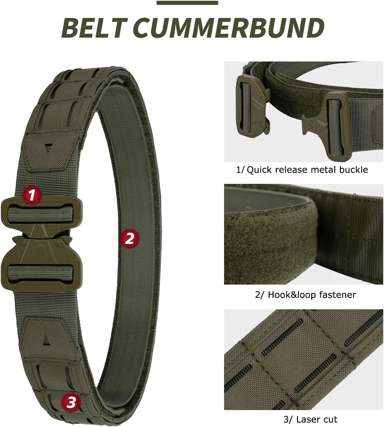YAKEDA Tactical Battle Belt with Quick-Release, Padded Nylon with Inner Belt & Anti-Slip Feature