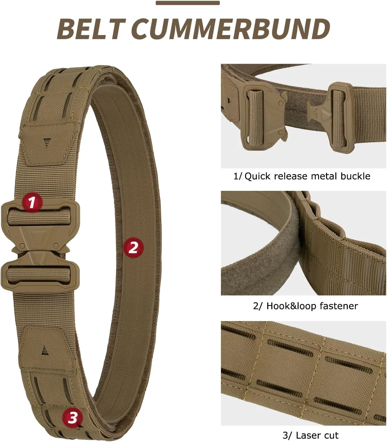YAKEDA Tactical Battle Belt with Quick-Release, Padded Nylon with Inner Belt & Anti-Slip Feature