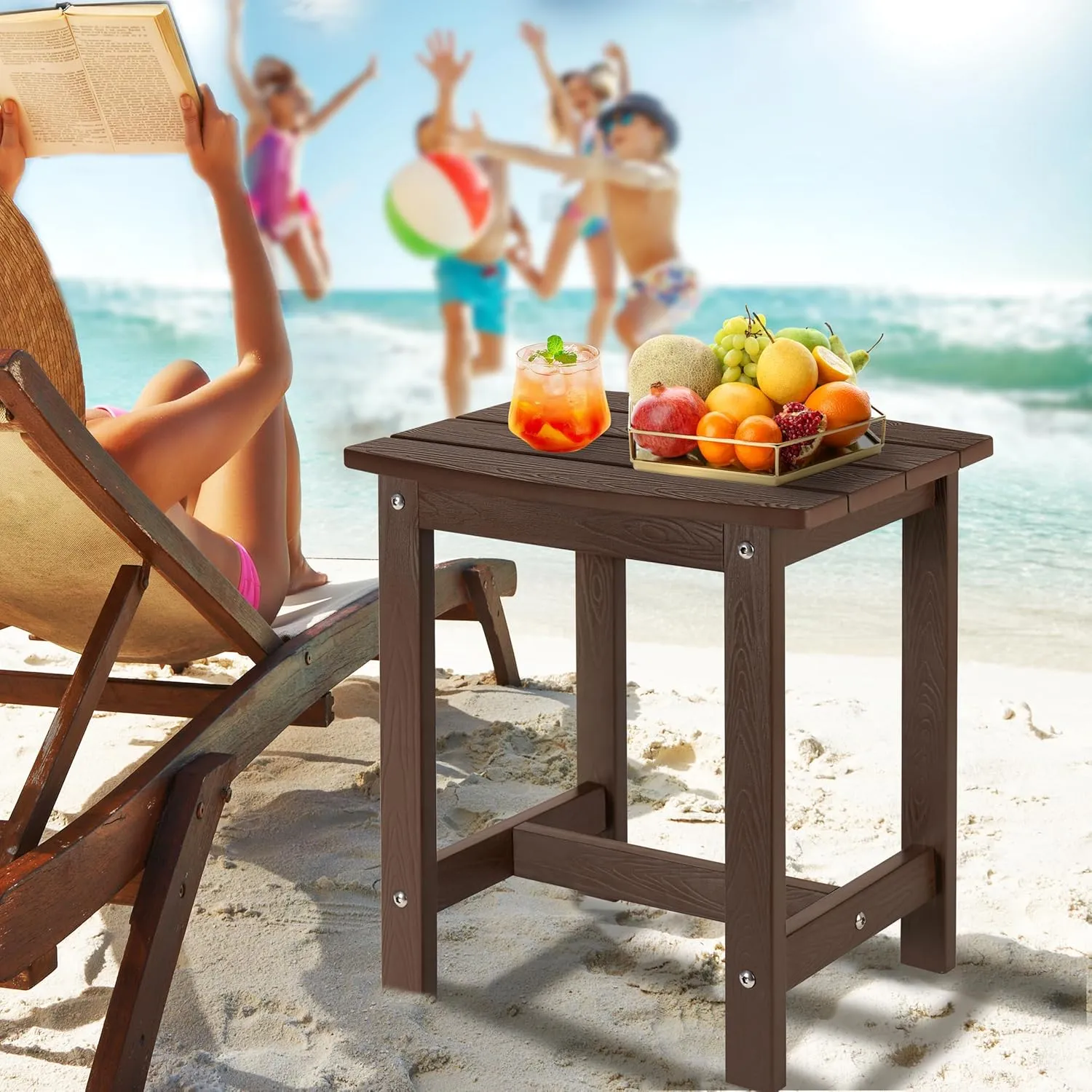Y&M Outdoor Side Table, HIPS Adirondack Small Single Table, Waterproof Square Outside Table, Balcony Modern End Tables for Patio, Pool, Beach, Porch, Deck, Indoor or Outdoor Use, Coffee