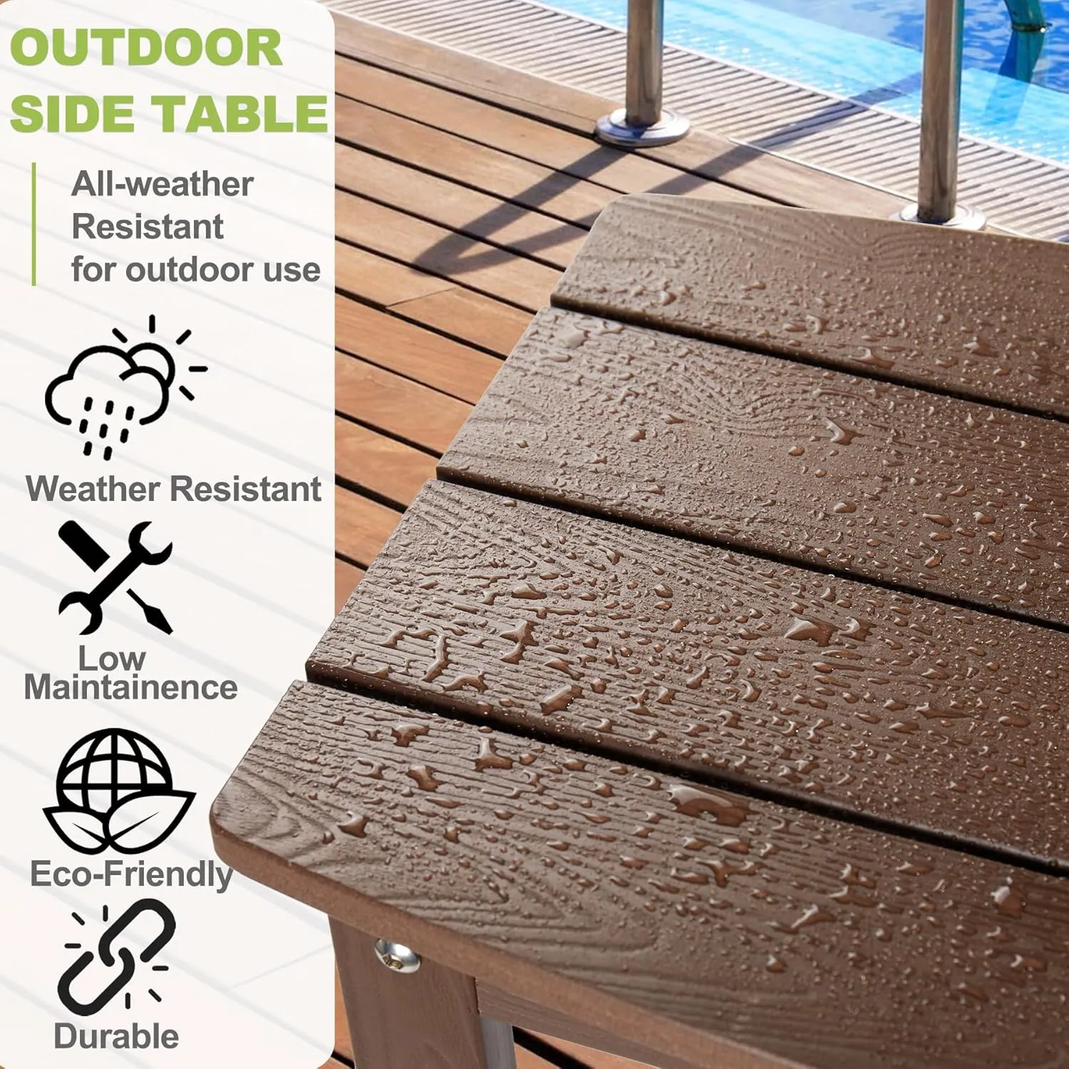 Y&M Outdoor Side Table, HIPS Adirondack Small Single Table, Waterproof Square Outside Table, Balcony Modern End Tables for Patio, Pool, Beach, Porch, Deck, Indoor or Outdoor Use, Coffee