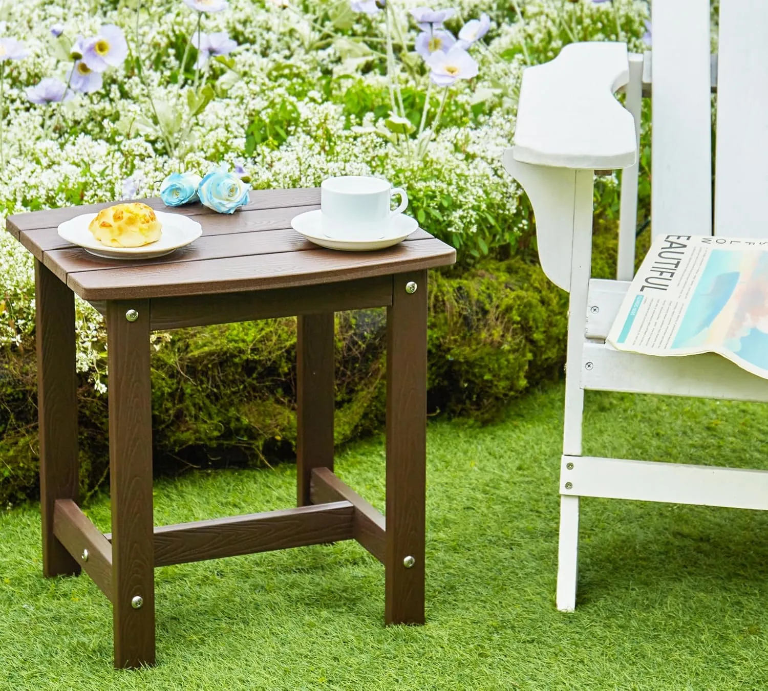 Y&M Outdoor Side Table, HIPS Adirondack Small Single Table, Waterproof Square Outside Table, Balcony Modern End Tables for Patio, Pool, Beach, Porch, Deck, Indoor or Outdoor Use, Coffee