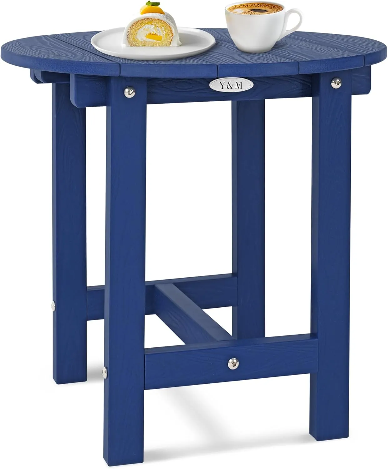 Y&M Outdoor Side Table, Waterproof Four-Legged Round Entryway End Table, Single-Tier HDPE Modern Small Coffee Nightstand for Bedroom, Living Room, Patio, Indoor or Outdoor Use, Navy Blue