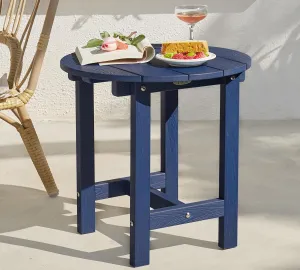Y&M Outdoor Side Table, Waterproof Four-Legged Round Entryway End Table, Single-Tier HDPE Modern Small Coffee Nightstand for Bedroom, Living Room, Patio, Indoor or Outdoor Use, Navy Blue