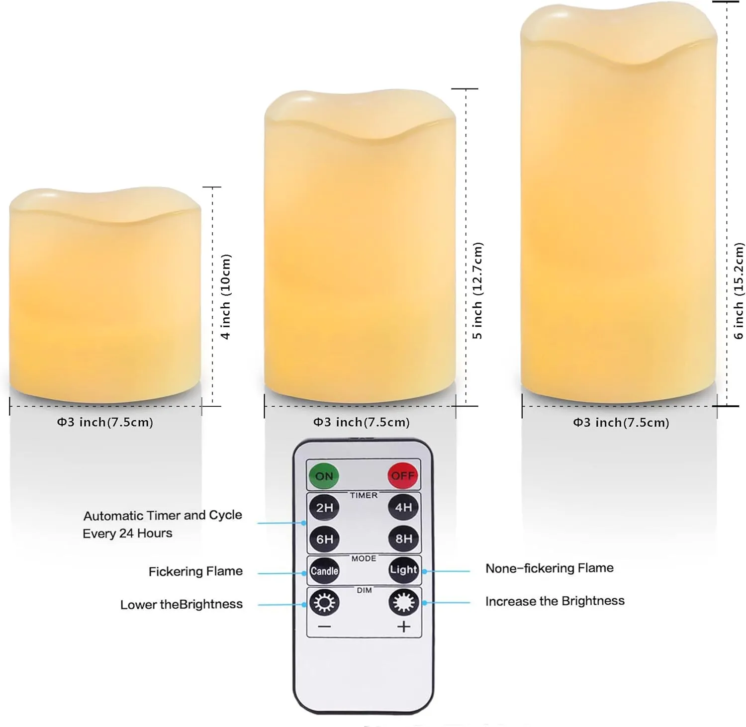 YIWER Wax Flameless Candles, Battery Operated Candle with 10-Key Remote and Time Flickering Light Ivory Pillar Fake Decor for (D3.15 x H 4"/5"/6",9-Pack)