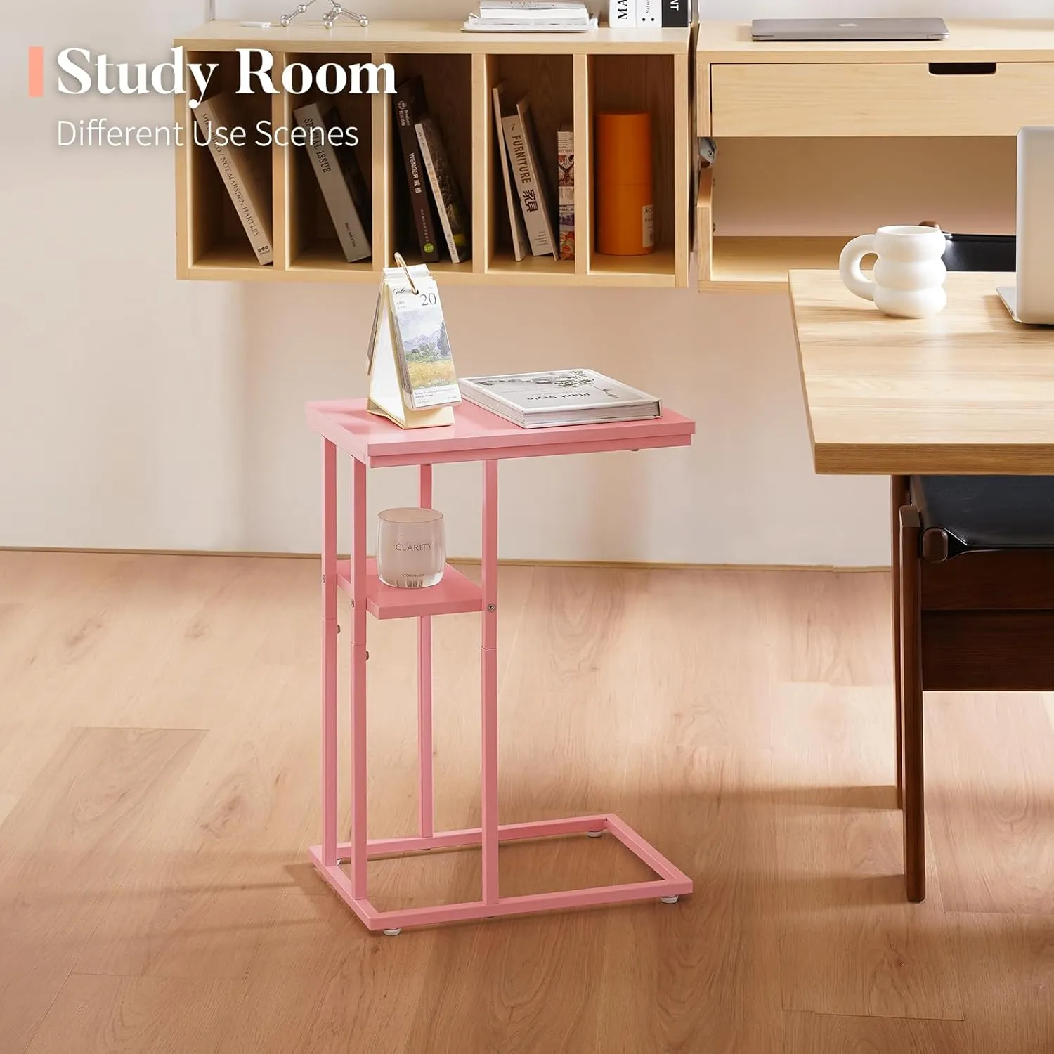 Yoobure C Shaped End Table, Side Table for Couch and Bed, Small Side Table for Small Spaces, Living Room, Bedroom, Rustic Snack Table