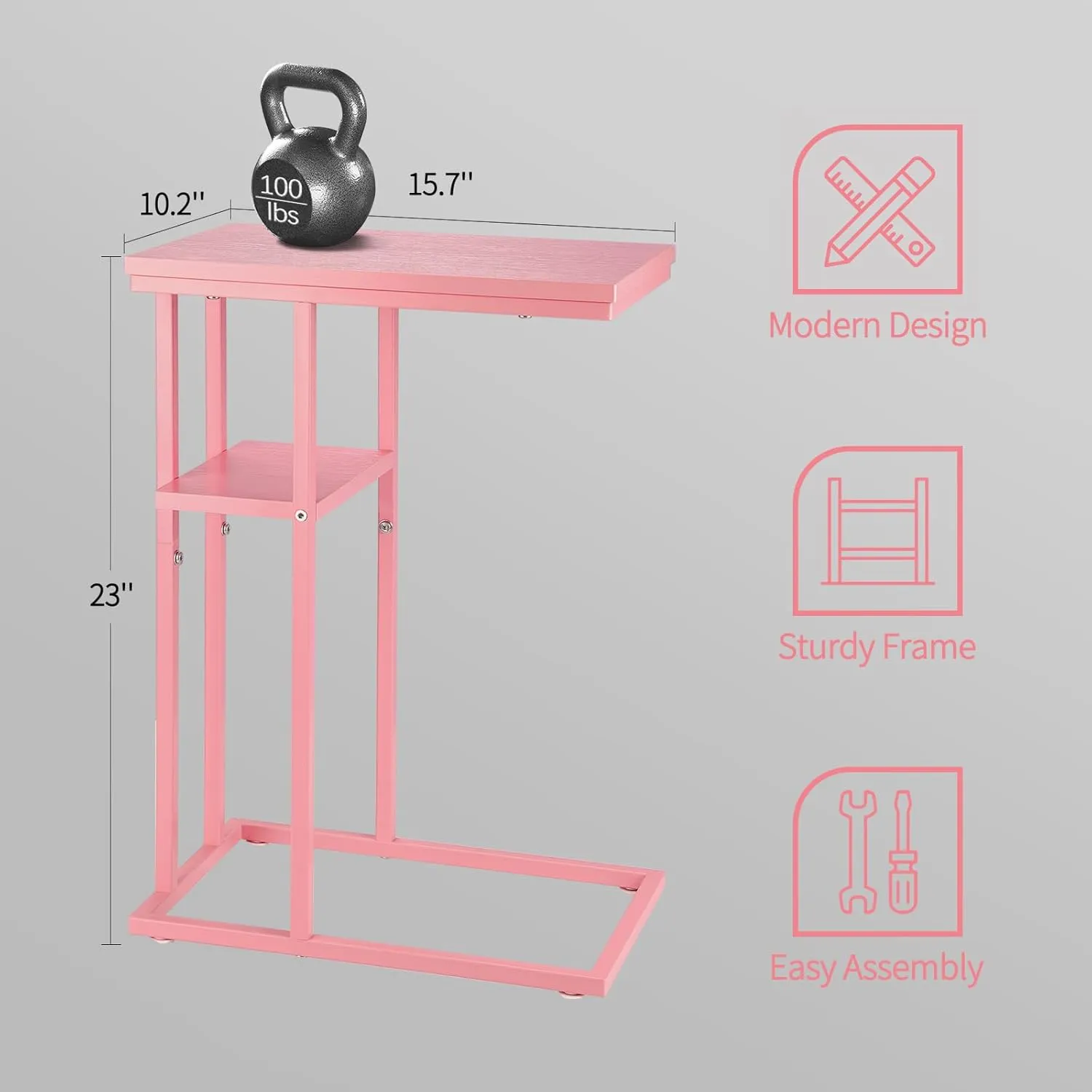 Yoobure C Shaped End Table, Side Table for Couch and Bed, Small Side Table for Small Spaces, Living Room, Bedroom, Rustic Snack Table