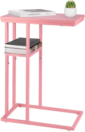 Yoobure C Shaped End Table, Side Table for Couch and Bed, Small Side Table for Small Spaces, Living Room, Bedroom, Rustic Snack Table