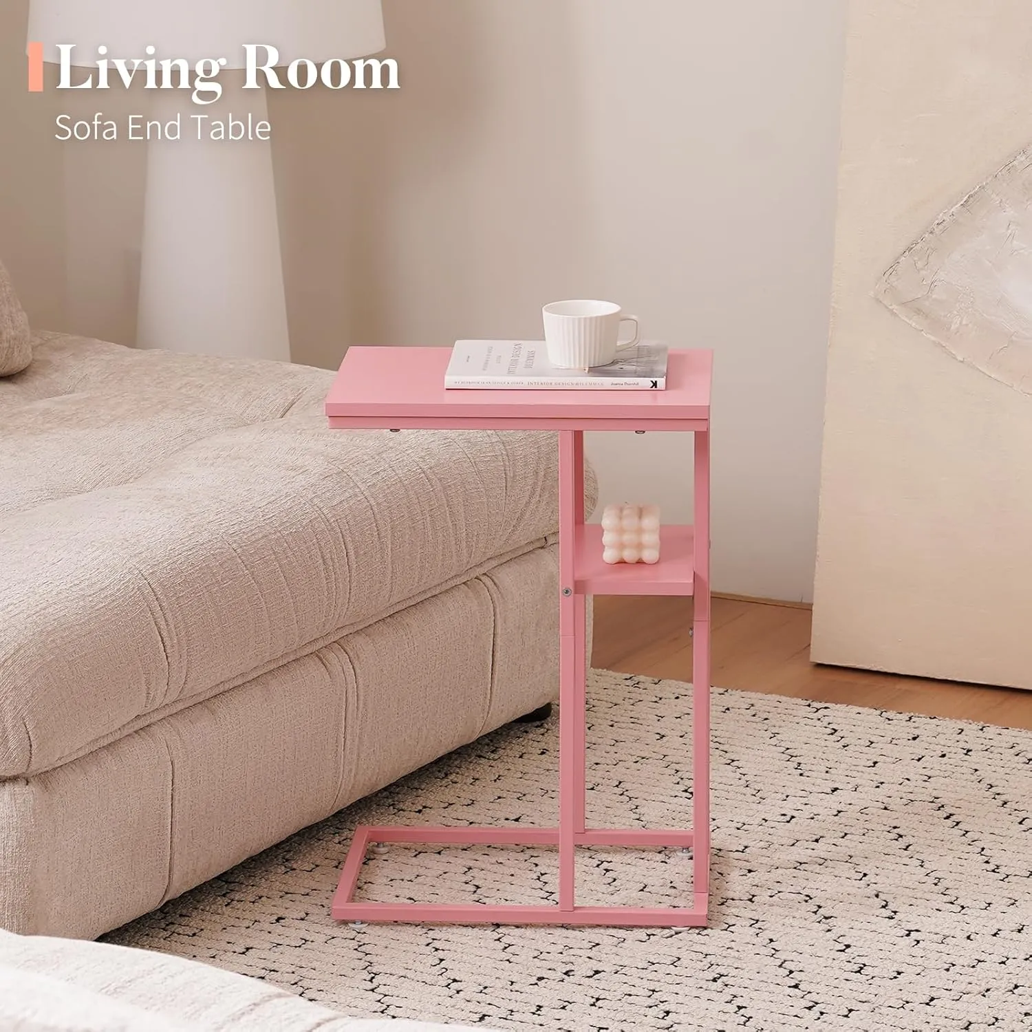 Yoobure C Shaped End Table, Side Table for Couch and Bed, Small Side Table for Small Spaces, Living Room, Bedroom, Rustic Snack Table