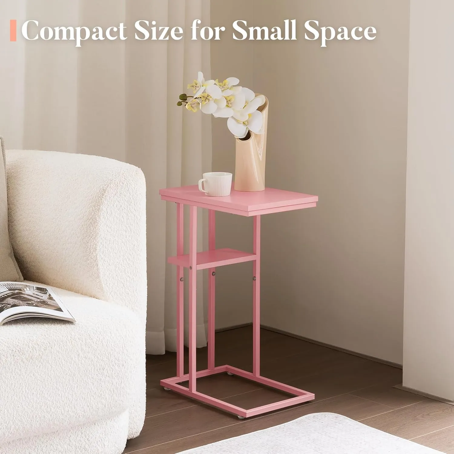 Yoobure C Shaped End Table, Side Table for Couch and Bed, Small Side Table for Small Spaces, Living Room, Bedroom, Rustic Snack Table