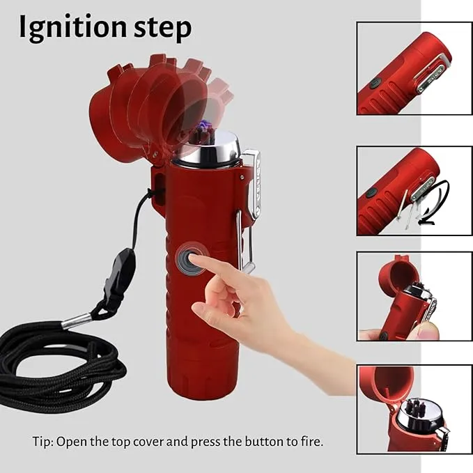 YOZWOO Electric Lighter for Camping, Windproof Dual Arc Lighter with LED Flashlight, USB Rechargeable Lighter for Outdoor Hiking, Waterproof Plasma Lighter for Survival Kits (Red)