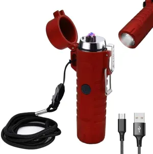 YOZWOO Electric Lighter for Camping, Windproof Dual Arc Lighter with LED Flashlight, USB Rechargeable Lighter for Outdoor Hiking, Waterproof Plasma Lighter for Survival Kits (Red)