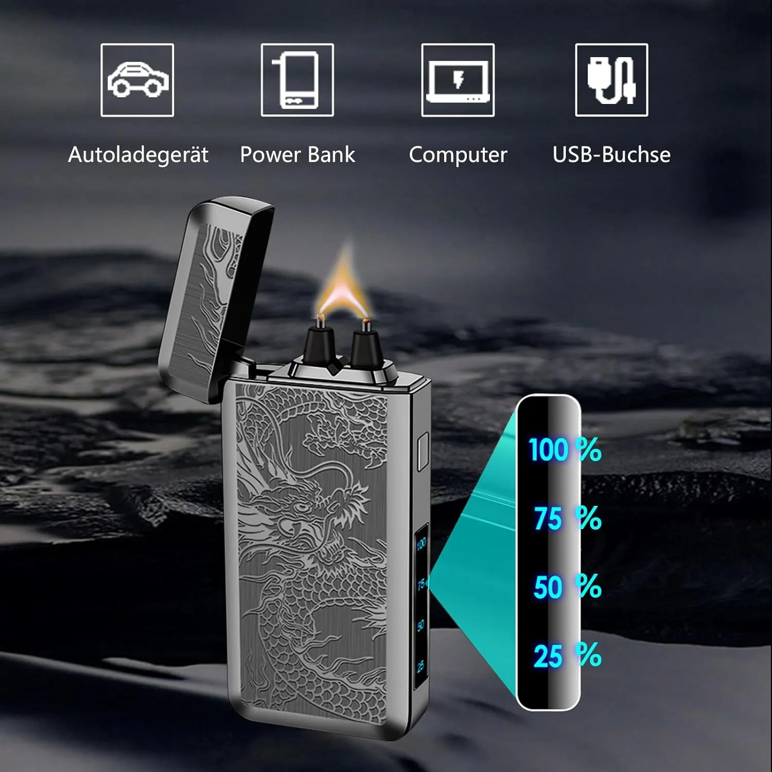YOZWOO Electric Lighter Rechargeable Type-C Lighter Plasma Arc Lighters Large Flame Windproof Lighters Electronic Loghter with Smart Long Life Chip for Outdoor Camping, Hiking, BBQ (Black Dragon)