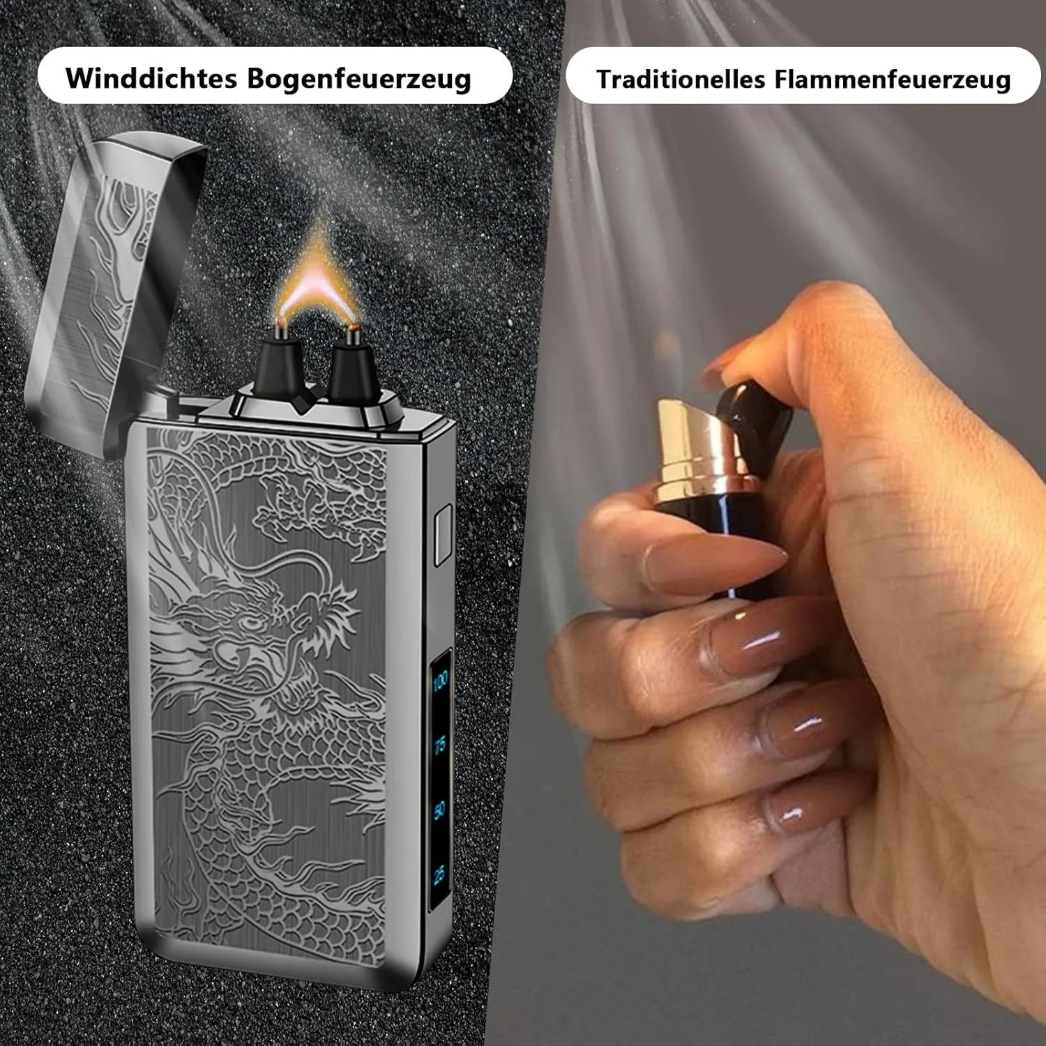 YOZWOO Electric Lighter Rechargeable Type-C Lighter Plasma Arc Lighters Large Flame Windproof Lighters Electronic Loghter with Smart Long Life Chip for Outdoor Camping, Hiking, BBQ (Black Dragon)