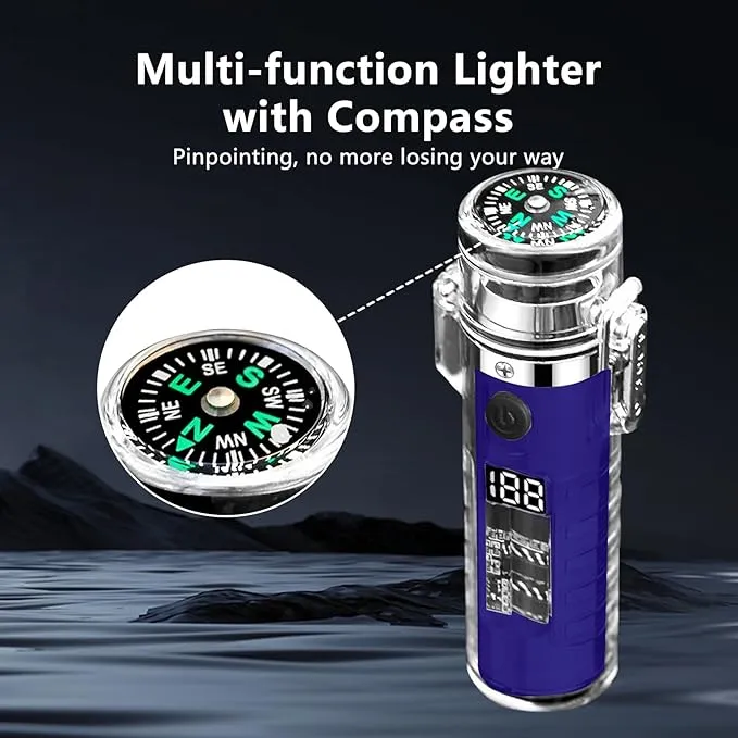 YOZWOO Plasma Electric Lighter USB Rechargeable Lighter Double Arc Windproof Flameless Lighter Type-C Transparent Waterproof Outdoor Lighter with LED Power Display for Camping, Adventure(Blue)