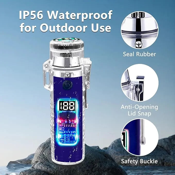 YOZWOO Plasma Electric Lighter USB Rechargeable Lighter Double Arc Windproof Flameless Lighter Type-C Transparent Waterproof Outdoor Lighter with LED Power Display for Camping, Adventure(Blue)