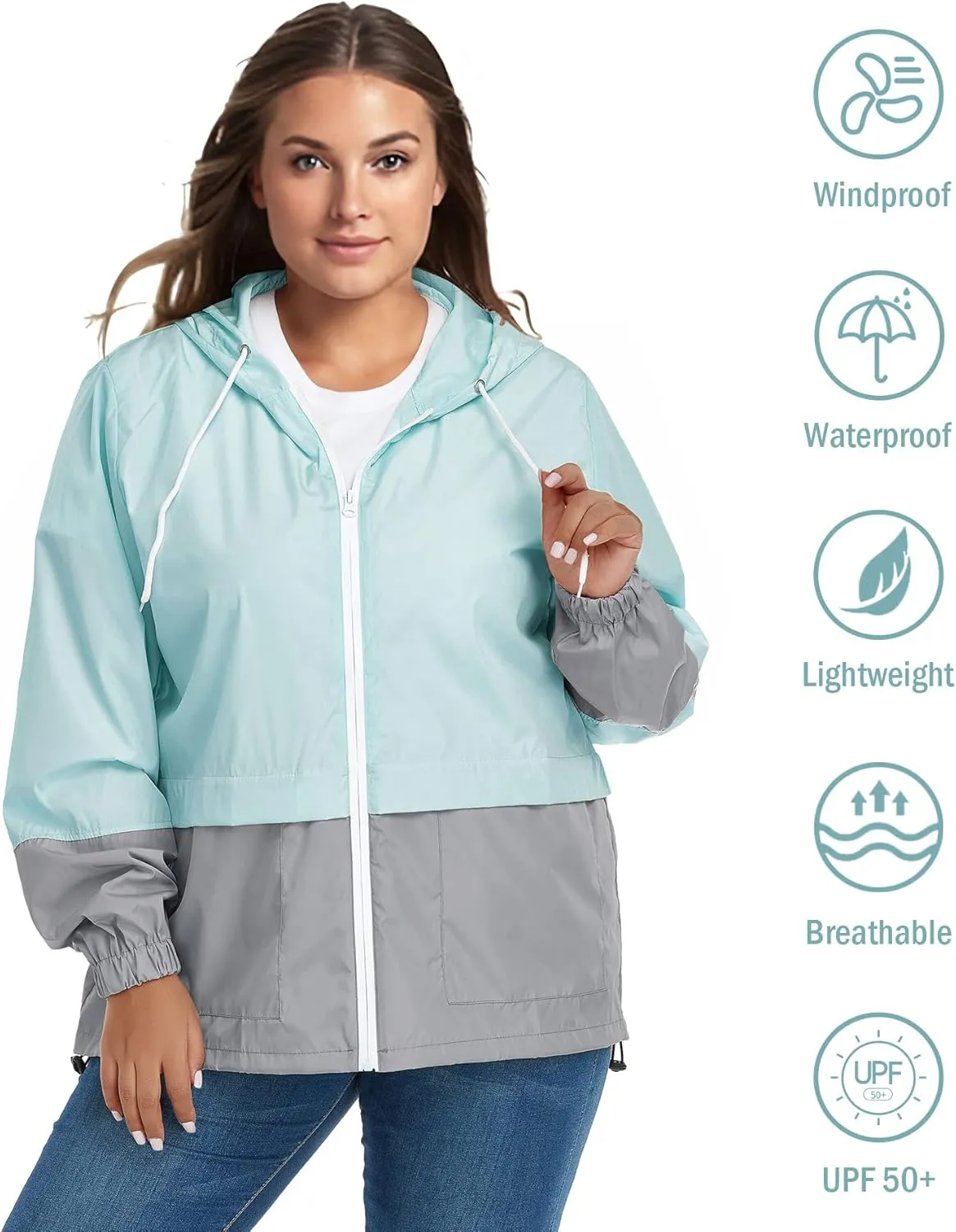 Zando Plus Size Rain Jacket Womens Waterproof with Hood Windbreaker Travel Rain Coat for Women Lightweight Packable Raincoat