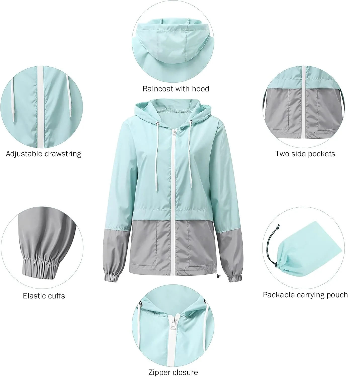Zando Plus Size Rain Jacket Womens Waterproof with Hood Windbreaker Travel Rain Coat for Women Lightweight Packable Raincoat