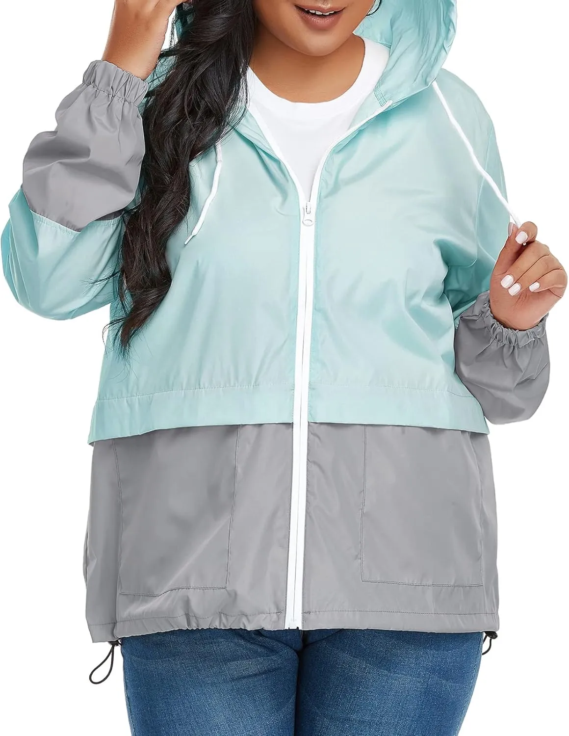 Zando Plus Size Rain Jacket Womens Waterproof with Hood Windbreaker Travel Rain Coat for Women Lightweight Packable Raincoat