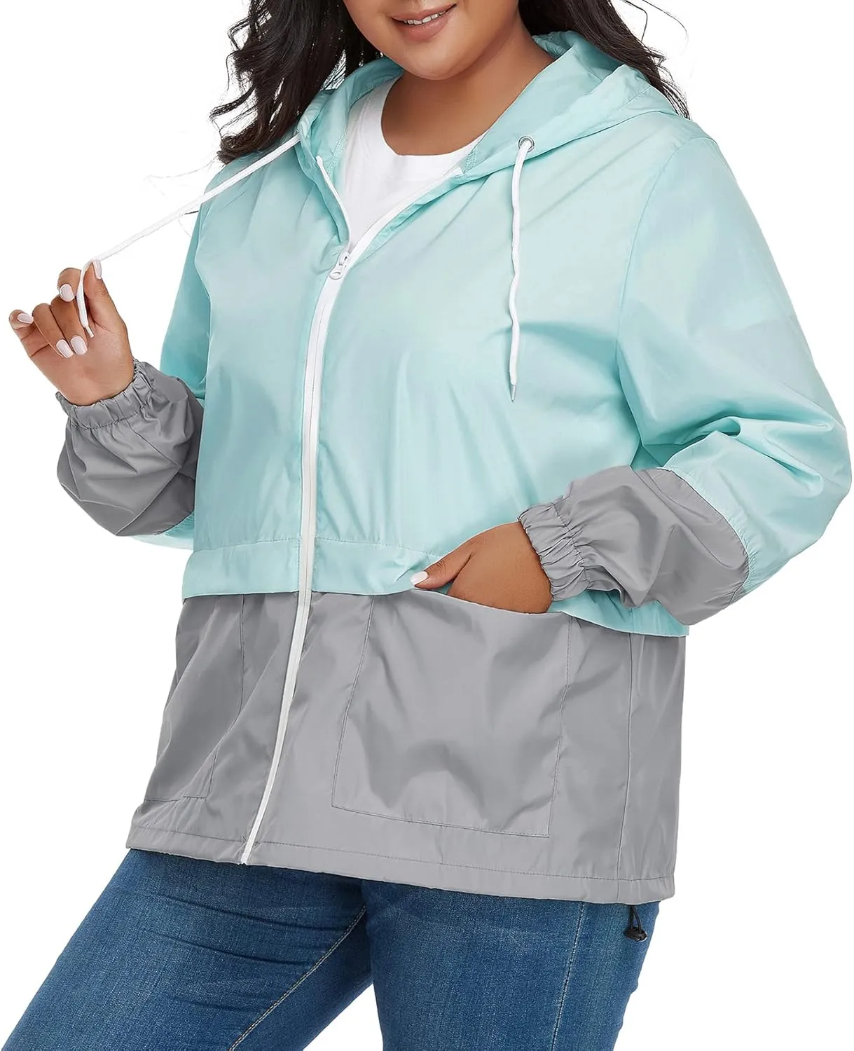 Zando Plus Size Rain Jacket Womens Waterproof with Hood Windbreaker Travel Rain Coat for Women Lightweight Packable Raincoat