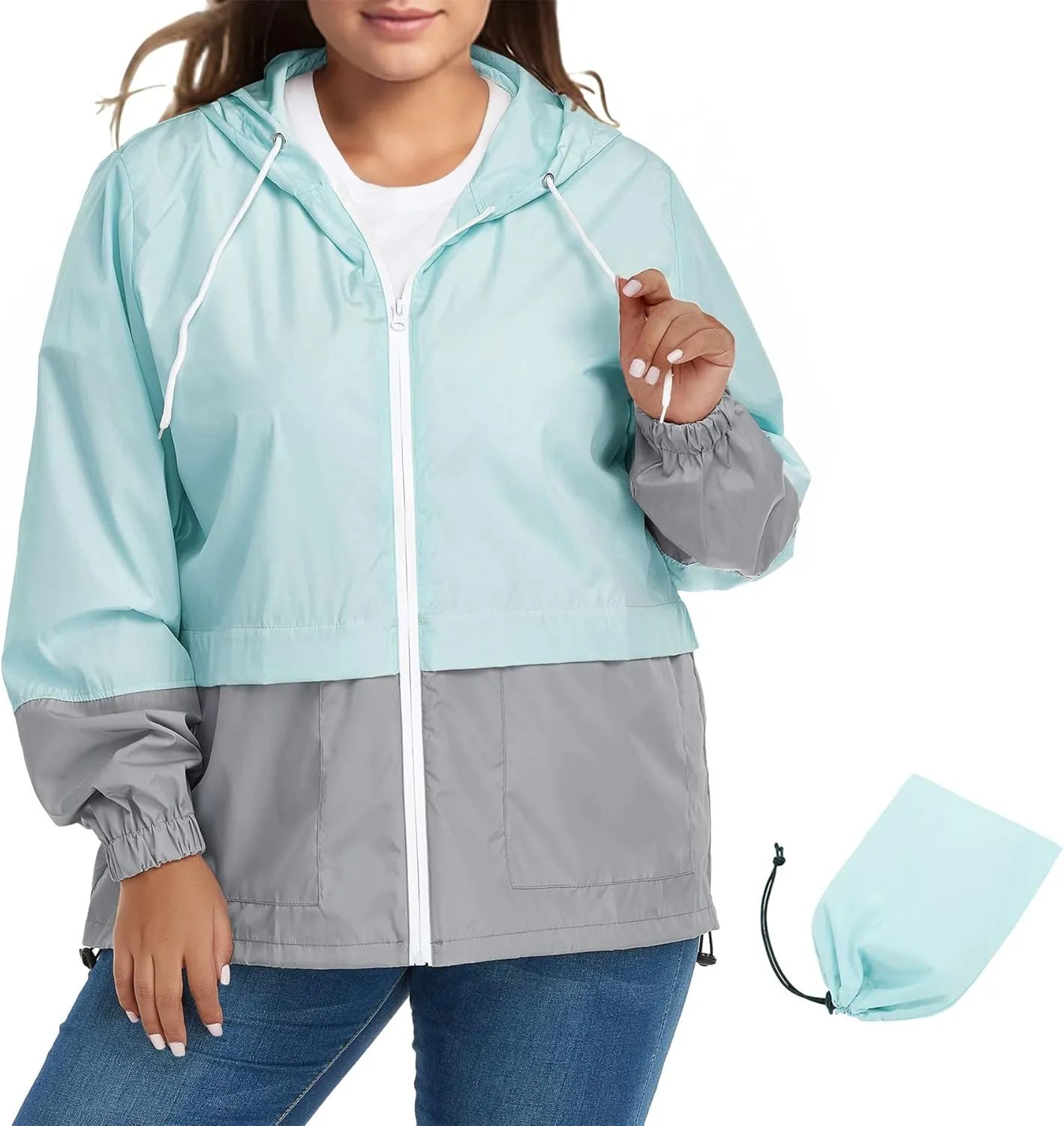 Zando Plus Size Rain Jacket Womens Waterproof with Hood Windbreaker Travel Rain Coat for Women Lightweight Packable Raincoat
