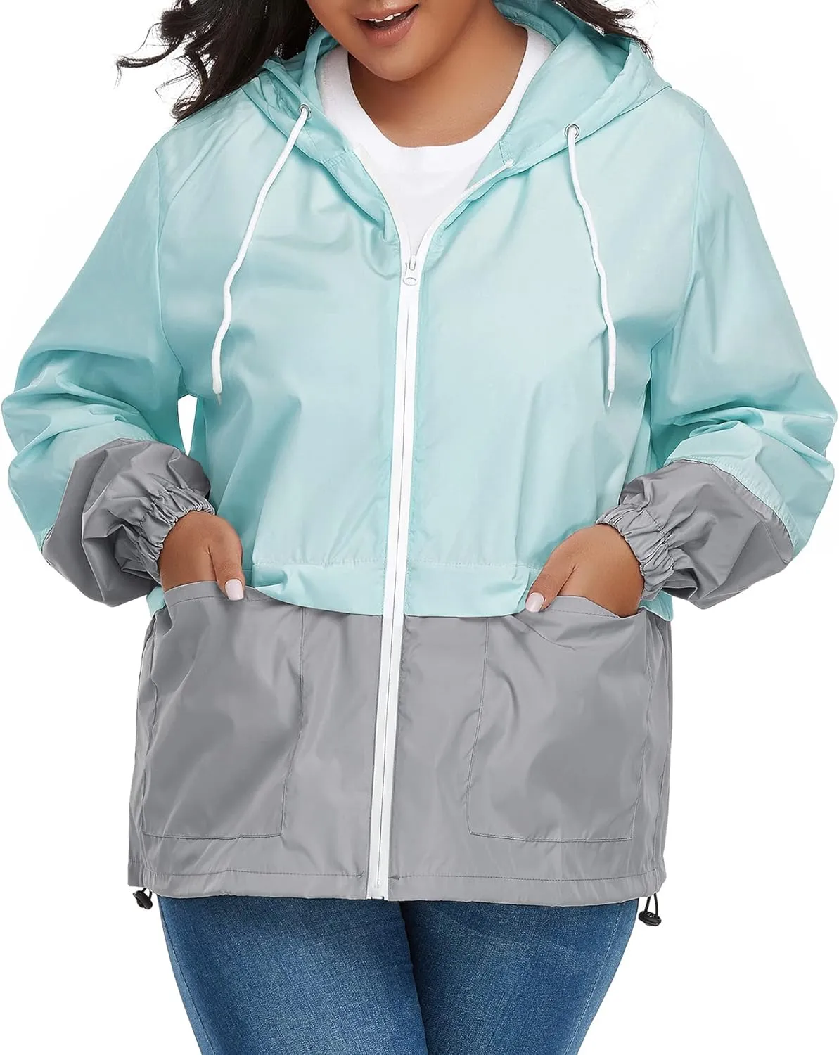 Zando Plus Size Rain Jacket Womens Waterproof with Hood Windbreaker Travel Rain Coat for Women Lightweight Packable Raincoat